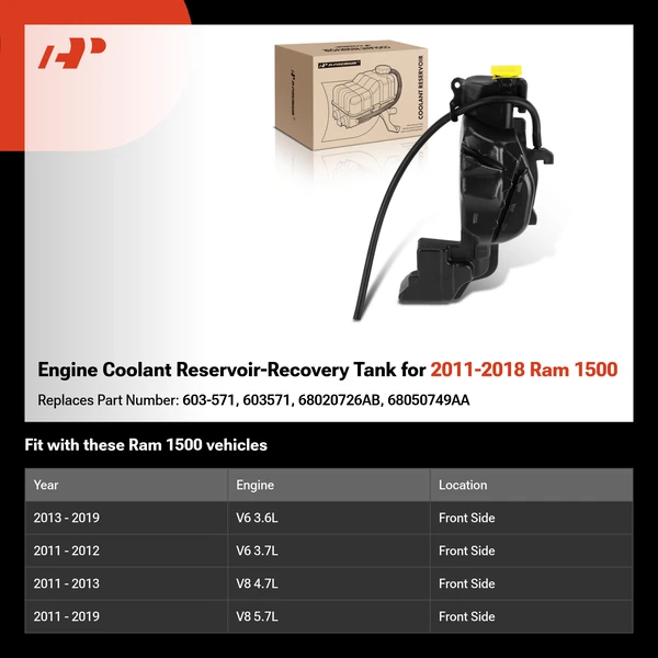 Engine Coolant Reservoir-Recovery Tank for 2011-2018 Ram 1500