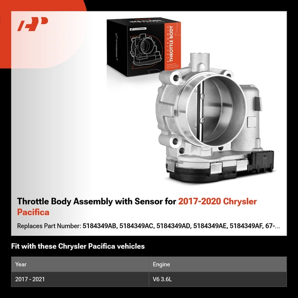 Throttle Body Assembly with Sensor for 2017-2020 Chrysler Pacifica