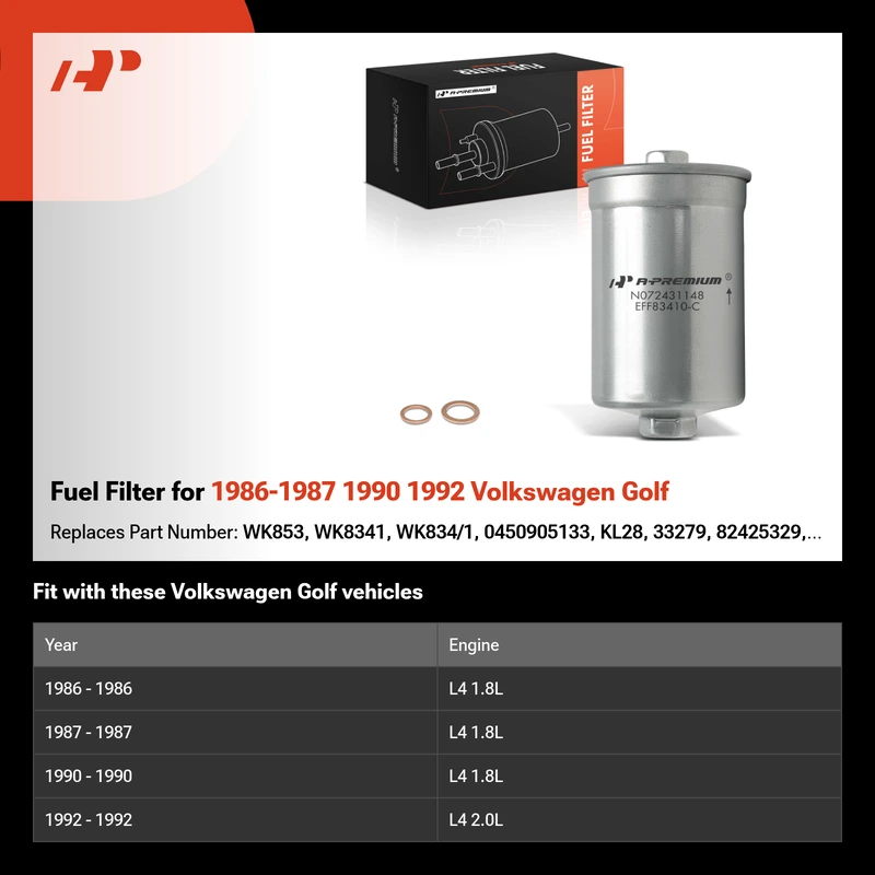 Fuel Filter for 1986-1987 1990 1992 Volkswagen Golf