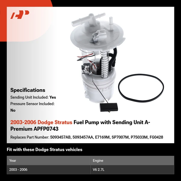 2003-2006 Dodge Stratus Fuel Pump with Sending Unit A-Premium APFP0743