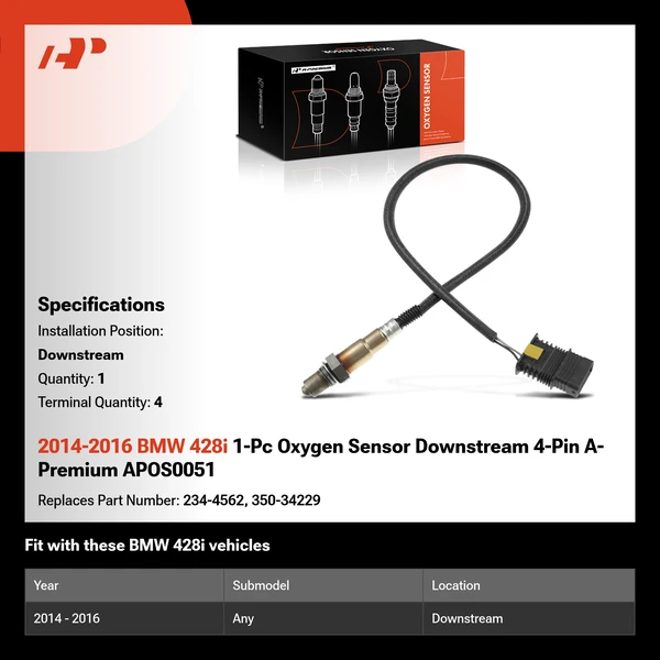 2014-2016 BMW 428i 1-Pc Oxygen Sensor Downstream 4-Pin A-Premium APOS0051