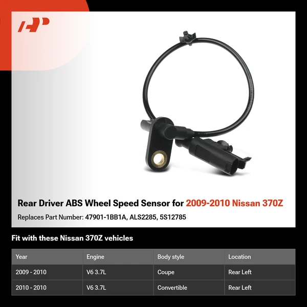 Rear Driver ABS Wheel Speed Sensor for 2009-2010 Nissan 370Z