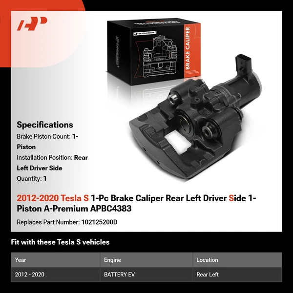 2012-2020 Tesla S 1-Pc Brake Caliper Rear Left Driver Side 1-Piston A-Premium APBC4383