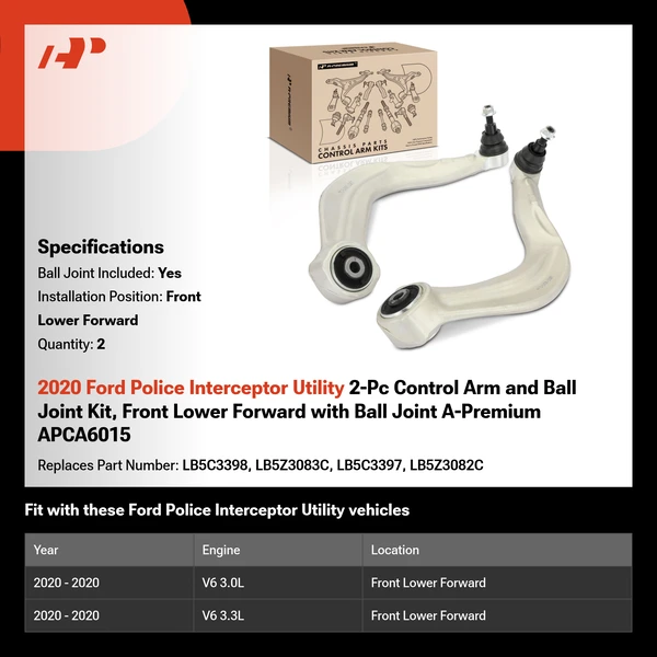 2020 Ford Police Interceptor Utility 2-Pc Control Arm and Ball Joint Kit, Front Lower Forward with Ball Joint A-Premium APCA6015