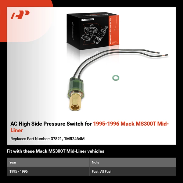 AC High Side Pressure Switch for 1995-1996 Mack MS300T Mid-Liner