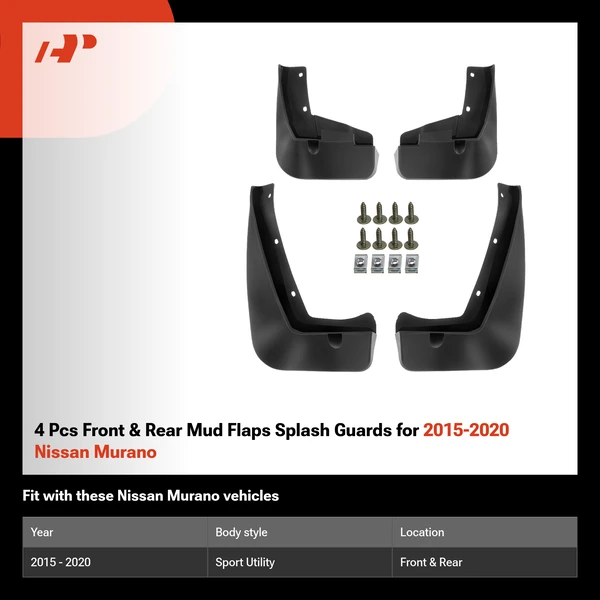 4 Pcs Front & Rear Mud Flaps Splash Guards for 2015-2020 Nissan Murano