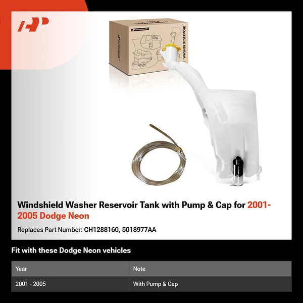 Windshield Washer Reservoir Tank with Pump & Cap for 2001-2005 Dodge Neon