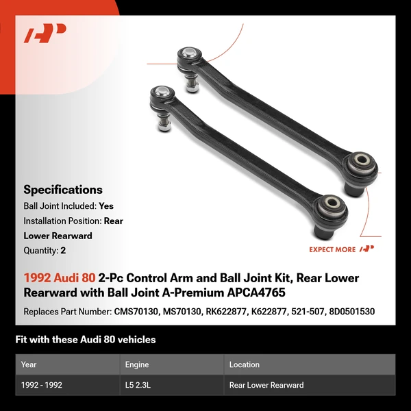 1992 Audi 80 2-Pc Control Arm and Ball Joint Kit, Rear Lower Rearward with Ball Joint A-Premium APCA4765