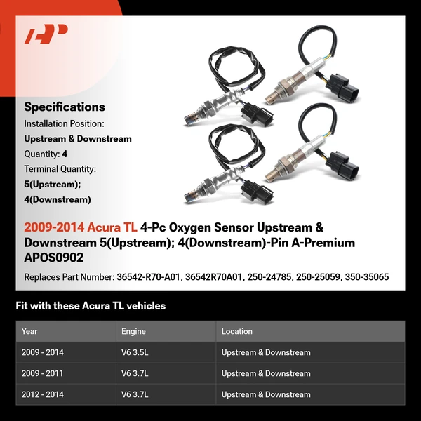 2009-2014 Acura TL 4-Pc Oxygen Sensor Upstream & Downstream 5(Upstream); 4(Downstream)-Pin A-Premium APOS0902