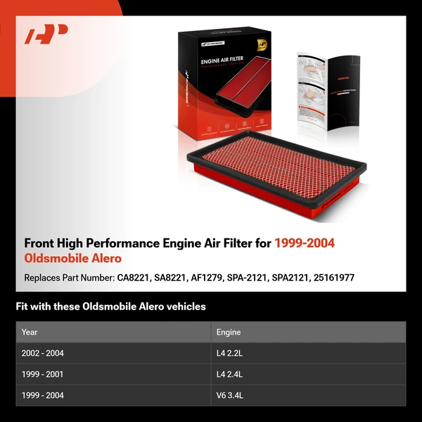 Front High Performance Engine Air Filter for 1999-2004 Oldsmobile Alero