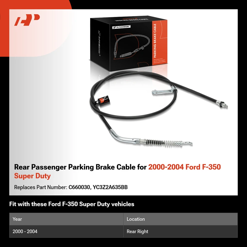 Rear Passenger Parking Brake Cable for 2000-2004 Ford F-350 Super Duty