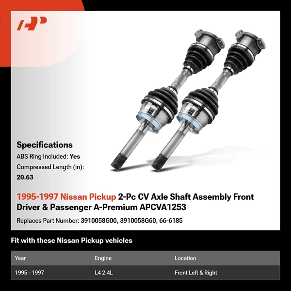 1995-1997 Nissan Pickup 2-Pc CV Axle Shaft Assembly Front Driver & Passenger A-Premium APCVA1253