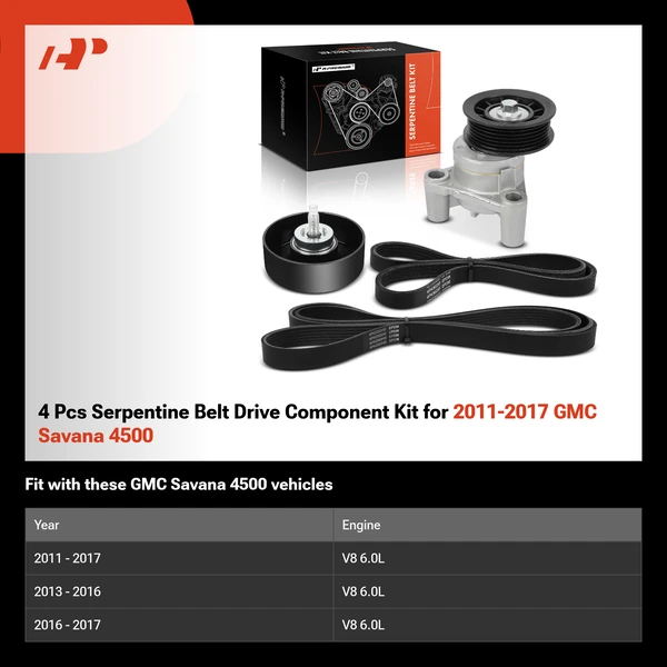 4 Pcs Serpentine Belt Drive Component Kit for 2011-2017 GMC Savana 4500