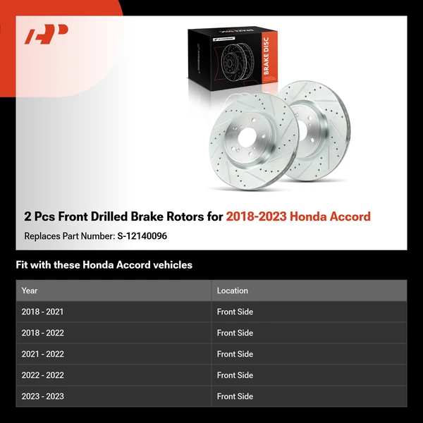 2 Pcs Front Drilled Brake Rotors for 2018-2023 Honda Accord