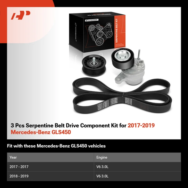 3 Pcs Serpentine Belt Drive Component Kit for 2017-2019 Mercedes-Benz GLS450