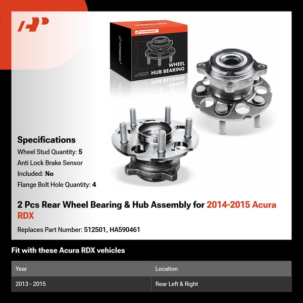 2 Pcs Rear Wheel Bearing & Hub Assembly for 2014-2015 Acura RDX