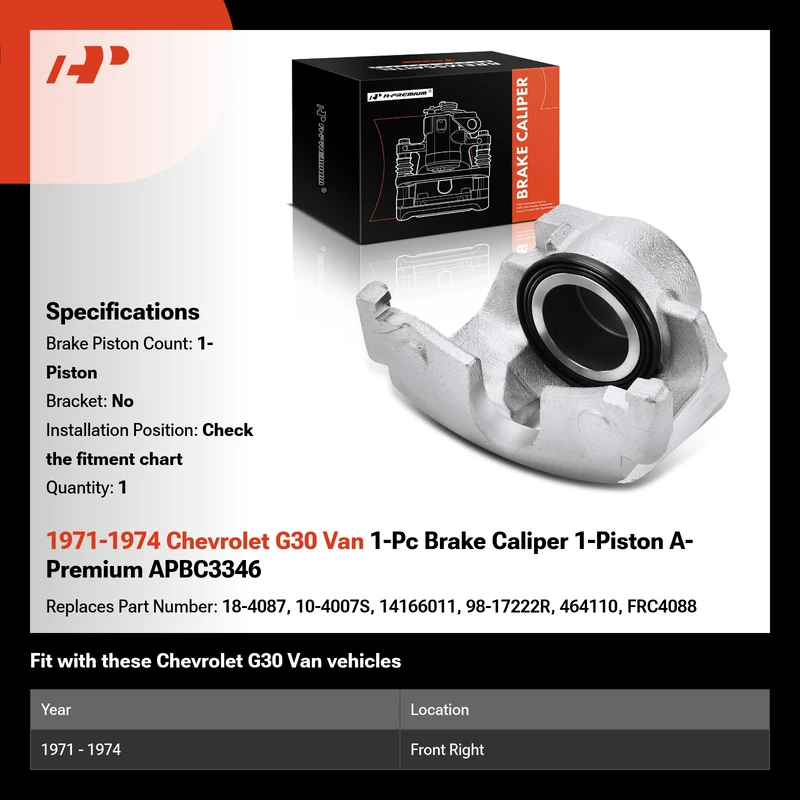 1971-1974 Chevrolet G30 Van 1-Pc Brake Caliper 1-Piston A-Premium APBC3346