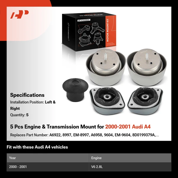 5 Pcs Engine & Transmission Mount for 2000-2001 Audi A4