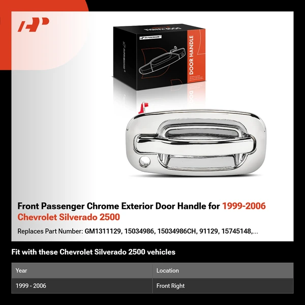 Front Passenger Chrome Exterior Door Handle for 1999-2006 Chevrolet Silverado 2500