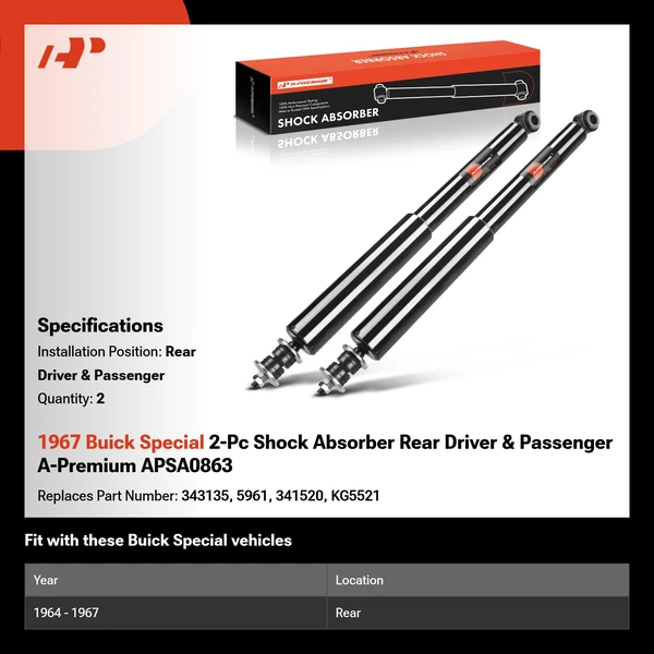 1967 Buick Special 2-Pc Shock Absorber Rear Driver & Passenger A-Premium APSA0863