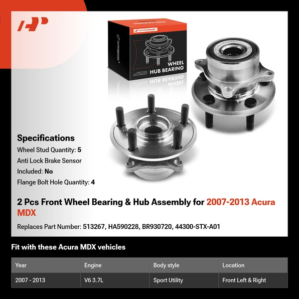 2 Pcs Front Wheel Bearing & Hub Assembly for 2007-2013 Acura MDX