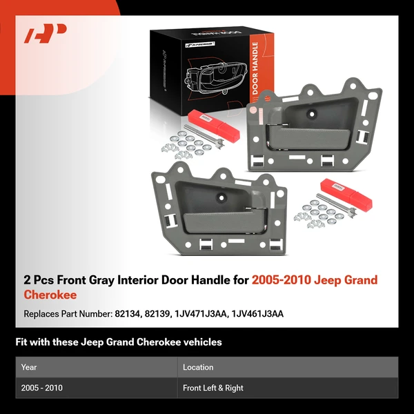 2 Pcs Front Gray Interior Door Handle for 2005-2010 Jeep Grand Cherokee