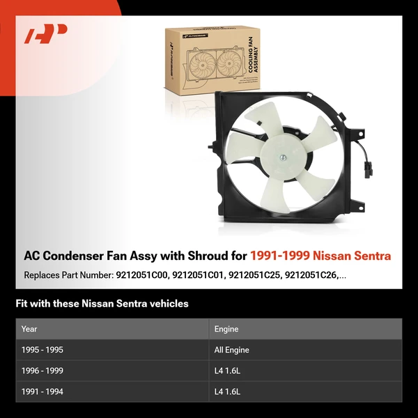 AC Condenser Fan Assy with Shroud for 1991-1999 Nissan Sentra