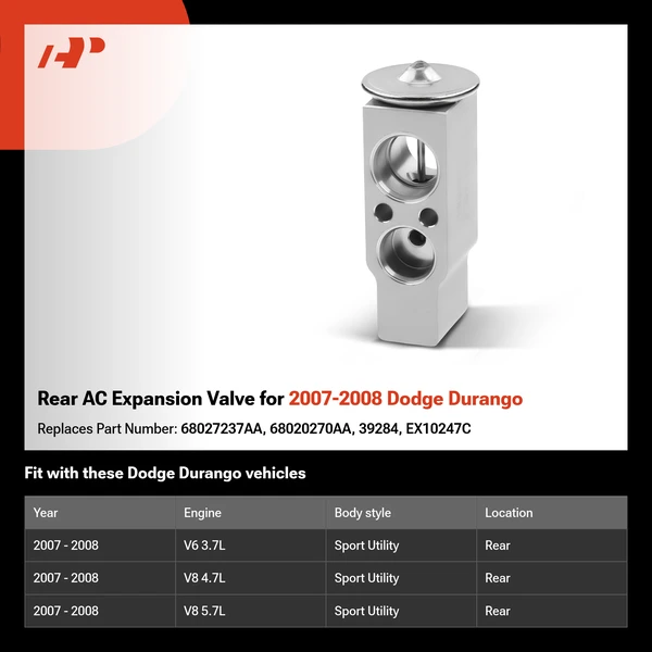 Rear AC Expansion Valve for 2007-2008 Dodge Durango