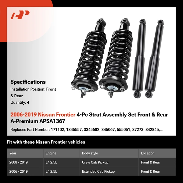 2006-2019 Nissan Frontier 4-Pc Strut Assembly Set Front & Rear A-Premium APSA1367