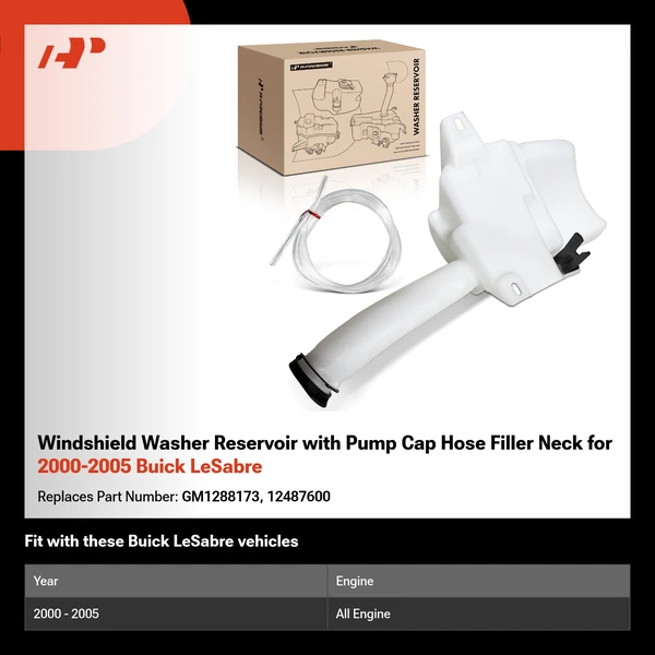 Windshield Washer Reservoir with Pump Cap Hose Filler Neck for 2000-2005 Buick LeSabre