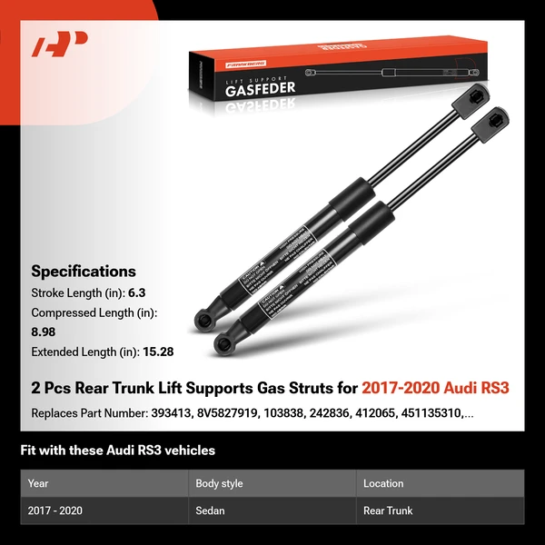 2 Pcs Rear Trunk Lift Supports Gas Struts for 2017-2020 Audi RS3
