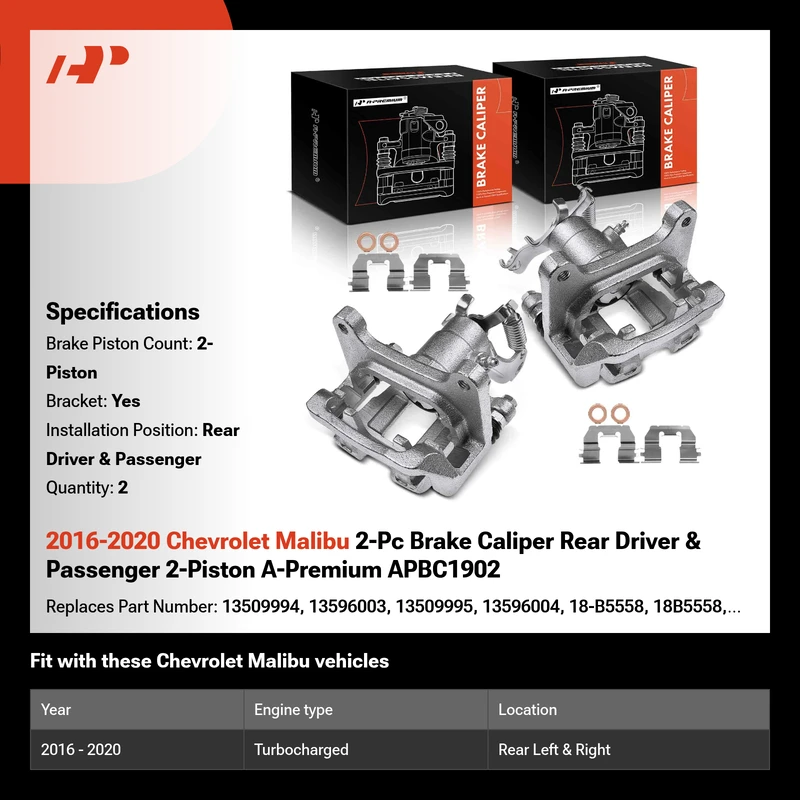 2016-2020 Chevrolet Malibu 2-Pc Brake Caliper Rear Driver & Passenger 2-Piston A-Premium APBC1902