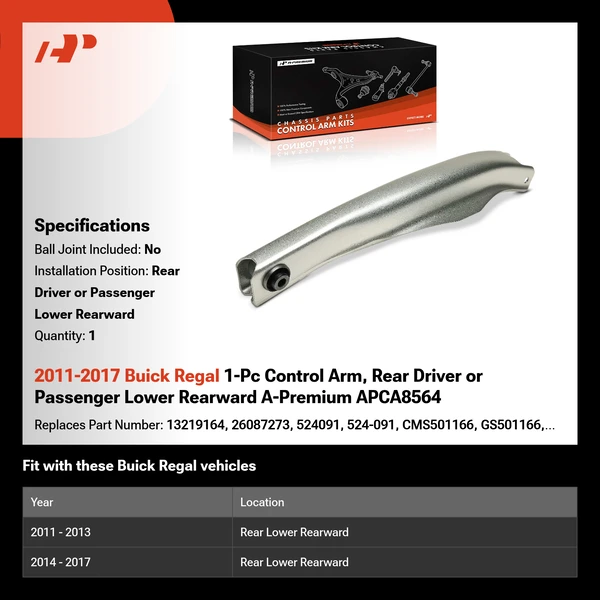 2011-2017 Buick Regal 1-Pc Control Arm, Rear Driver or Passenger Lower Rearward A-Premium APCA8564