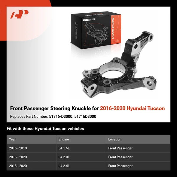 Front Passenger Steering Knuckle for 2016-2020 Hyundai Tucson