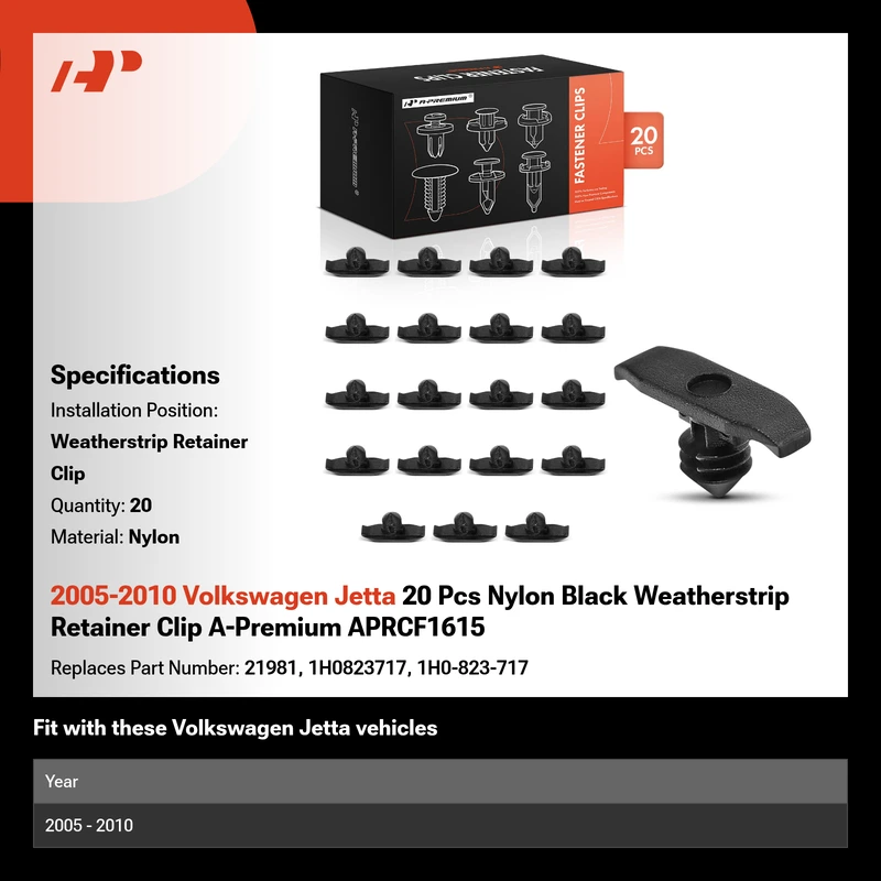 2005-2010 Volkswagen Jetta 20 Pcs Nylon Black Weatherstrip Retainer Clip A-Premium APRCF1615