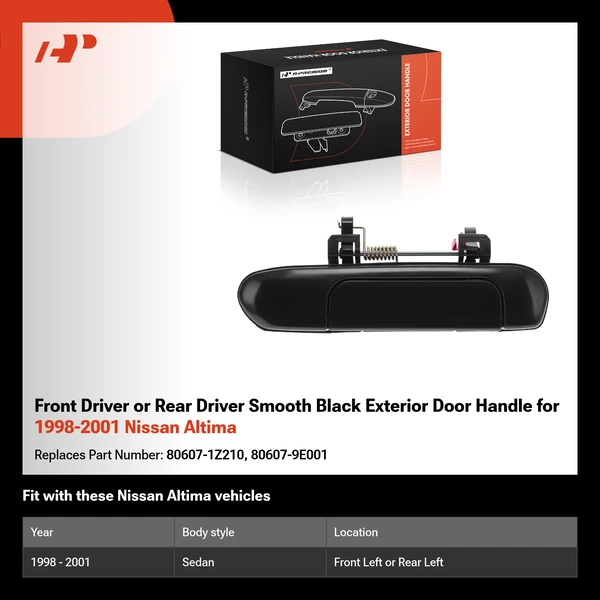 Front Driver or Rear Driver Smooth Black Exterior Door Handle for 1998-2001 Nissan Altima