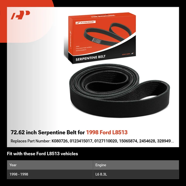 72.62 inch Serpentine Belt for 1998 Ford L8513