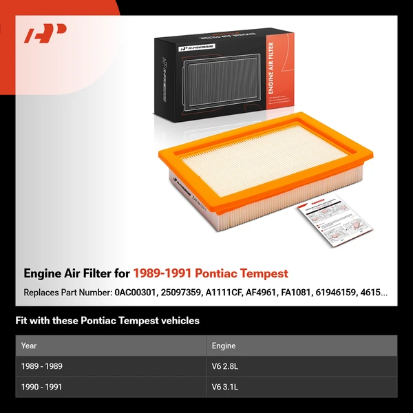 Engine Air Filter for 1989-1991 Pontiac Tempest