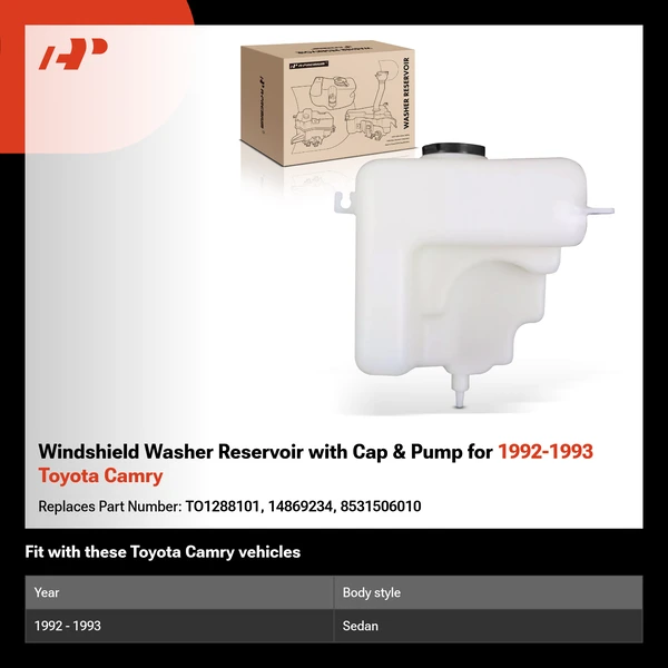 Windshield Washer Reservoir with Cap & Pump for 1992-1993 Toyota Camry