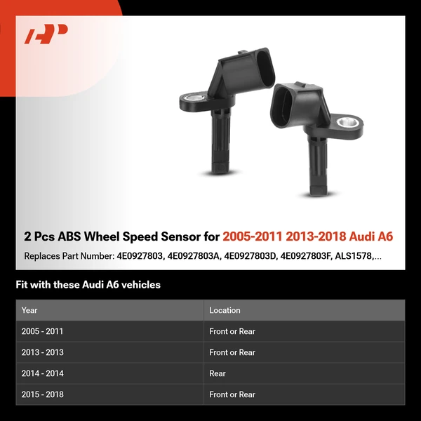 2 Pcs ABS Wheel Speed Sensor for 2005-2011 2013-2018 Audi A6