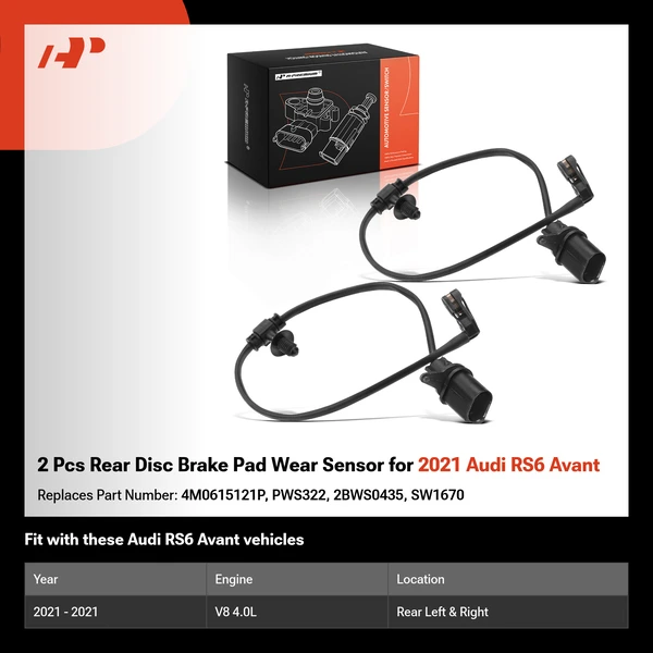 2 Pcs Rear Disc Brake Pad Wear Sensor for 2021 Audi RS6 Avant