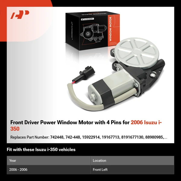Front Driver Power Window Motor with 4 Pins for 2006 Isuzu i-350