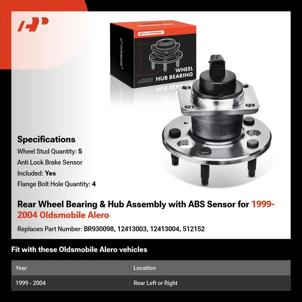 Rear Wheel Bearing & Hub Assembly with ABS Sensor for 1999-2004 Oldsmobile Alero