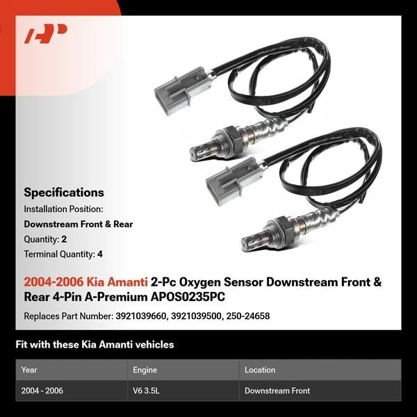 2004-2006 Kia Amanti 2-Pc Oxygen Sensor Downstream Front & Rear 4-Pin A-Premium APOS0235PC