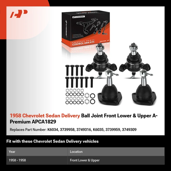 1958 Chevrolet Sedan Delivery Ball Joint Front Lower & Upper A-Premium APCA1829