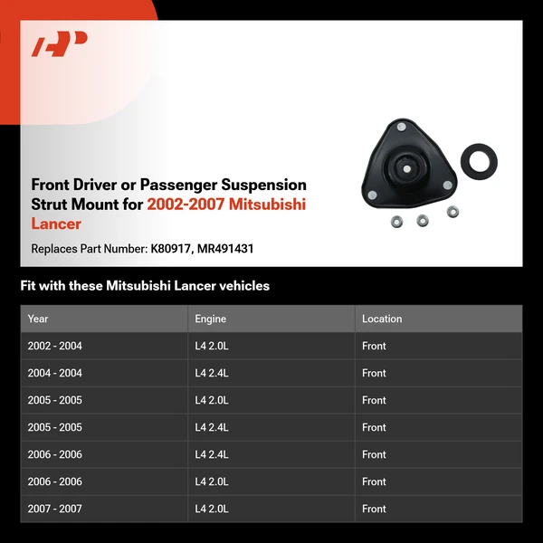 Front Driver or Passenger Suspension Strut Mount for 2002-2007 Mitsubishi Lancer
