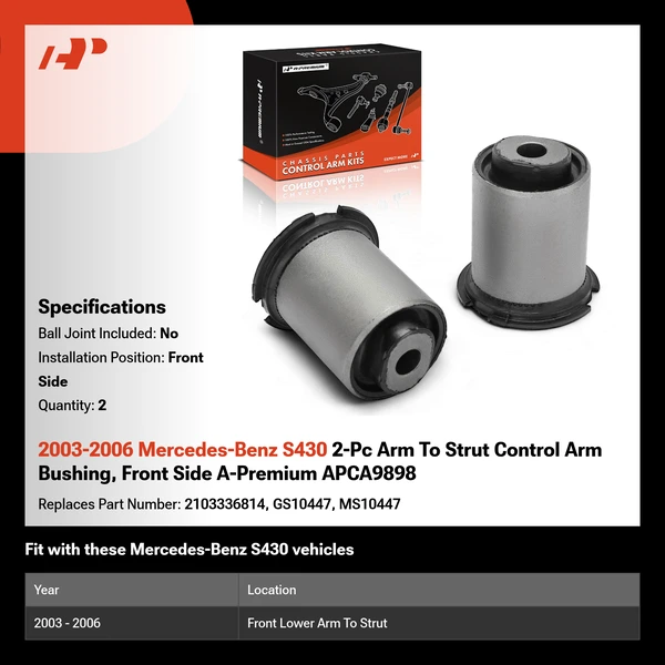 2003-2006 Mercedes-Benz S430 2-Pc Arm To Strut Control Arm Bushing, Front Side A-Premium APCA9898
