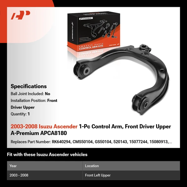 2003-2008 Isuzu Ascender 1-Pc Control Arm, Front Driver Upper A-Premium APCA8180