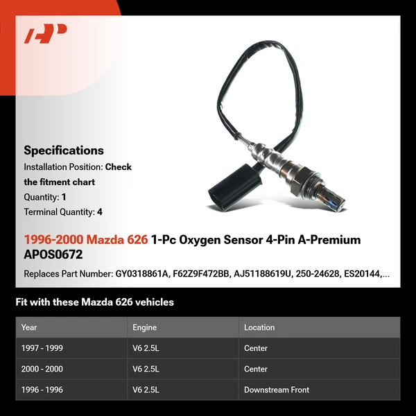 1996-2000 Mazda 626 1-Pc Oxygen Sensor 4-Pin A-Premium APOS0672