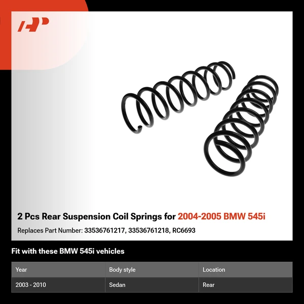 2 Pcs Rear Suspension Coil Springs for 2004-2005 BMW 545i